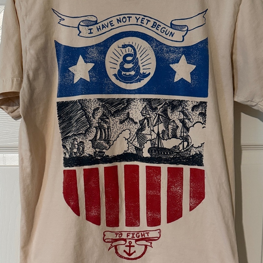 Men's Patriotic Graphic Tee - Cream Blue and Red - Picture 2 of 4